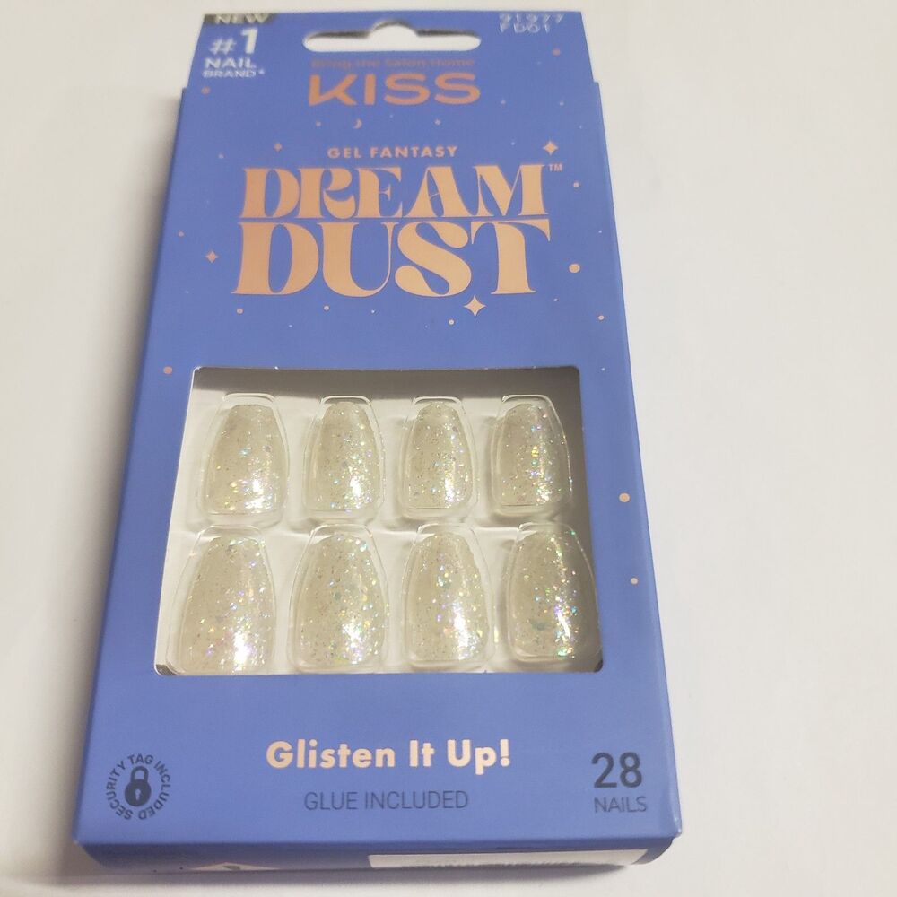 NIB KISS Gel Fantasy Dreamdust Press On Nails 28 Count White Glitter
